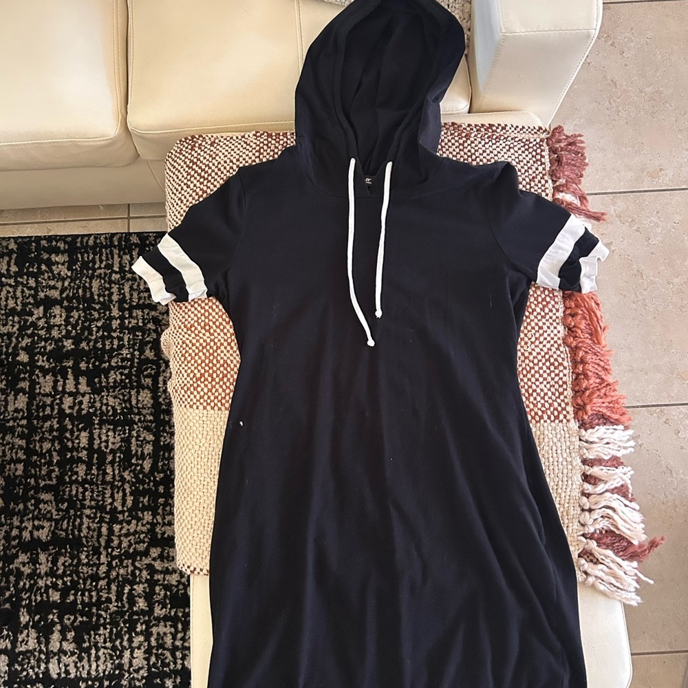 Popular Basics Black Dress with White Stripes